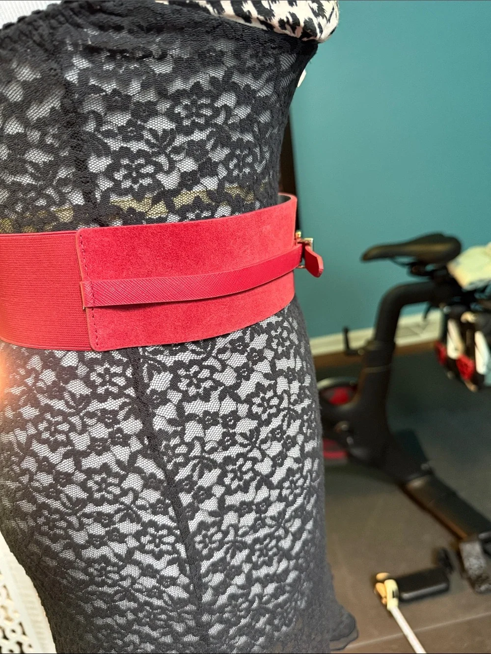 Red Suede Layered Waist Belt with Gold Buckle